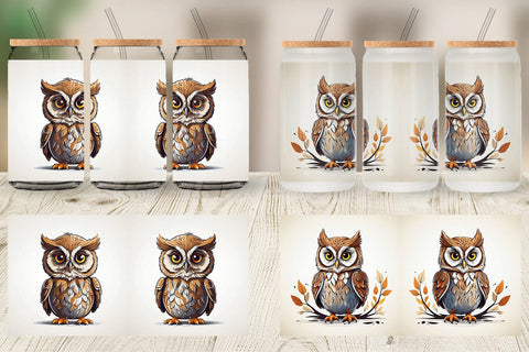 Glass Can Cute Owl Sublimation artnoy 