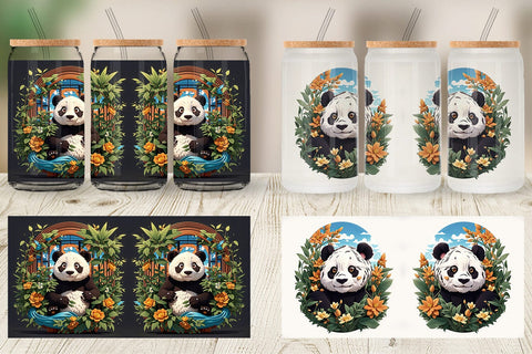 Glass Can Cute Panda Sublimation artnoy 