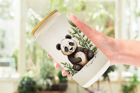 Glass Can Cute Panda Sublimation artnoy 