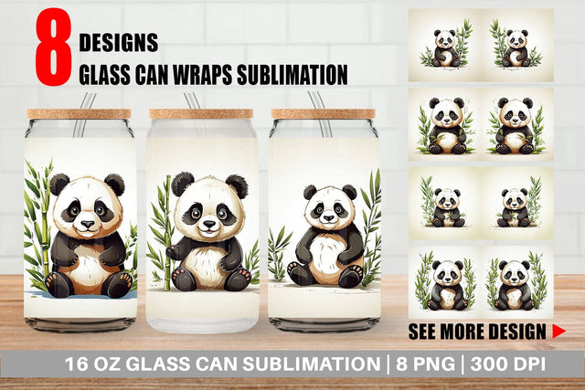 Glass Can Cute Panda Sublimation artnoy 