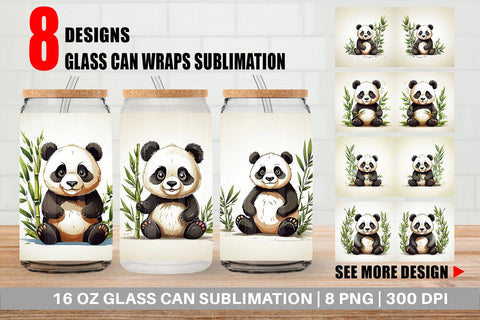 Glass Can Cute Panda Sublimation artnoy 