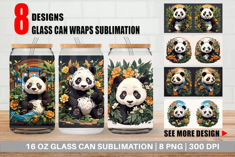 Glass Can Cute Panda Sublimation artnoy 