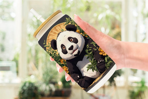 Glass Can Cute Panda Sublimation artnoy 