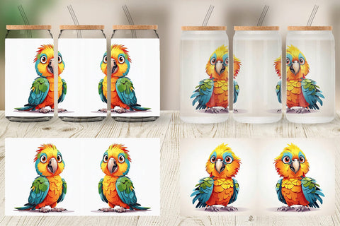 Glass Can Cute Parrot Sublimation artnoy 