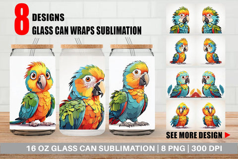 Glass Can Cute Parrot Sublimation artnoy 