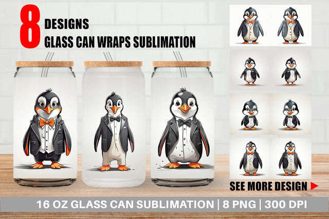 Glass Can Cute Penguin Sublimation artnoy 