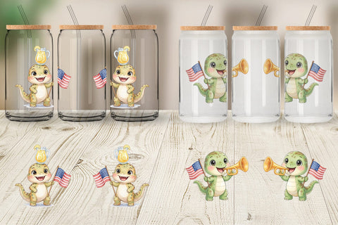 Glass Can Cute Picnic BBQ Dino Watercolor Sublimation artnoy 