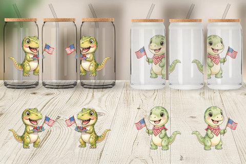 Glass Can Cute Picnic BBQ Dino Watercolor Sublimation artnoy 