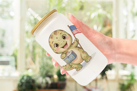 Glass Can Cute Picnic BBQ Dino Watercolor Sublimation artnoy 