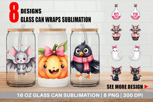 Glass Can Cute Pink Halloween Sublimation artnoy 