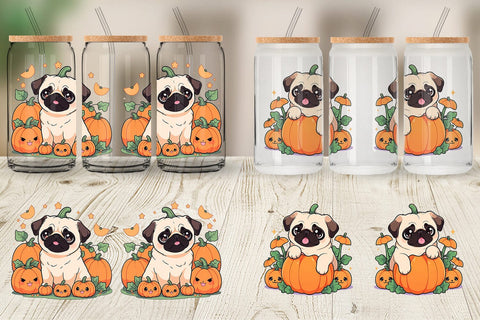 Glass Can Cute Pug Dog Pumpkin Sublimation artnoy 