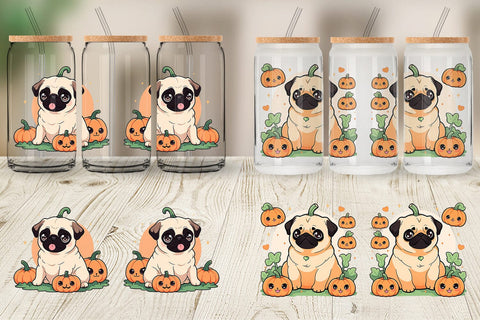 Glass Can Cute Pug Dog Pumpkin Sublimation artnoy 