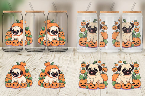 Glass Can Cute Pug Dog Pumpkin Sublimation artnoy 
