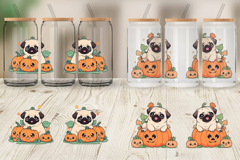 Glass Can Cute Pug Dog Pumpkin Sublimation artnoy 