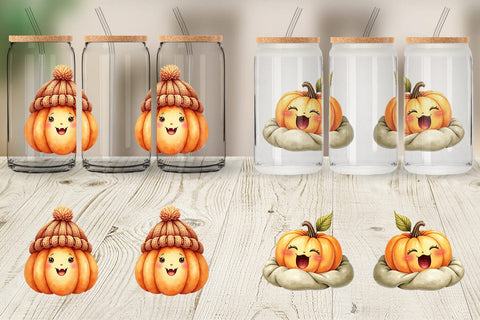 Glass Can Cute Pumpkin Faces Sublimation artnoy 