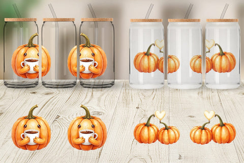 Glass Can Cute Pumpkin Faces Sublimation artnoy 