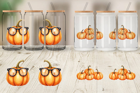 Glass Can Cute Pumpkin Faces Sublimation artnoy 