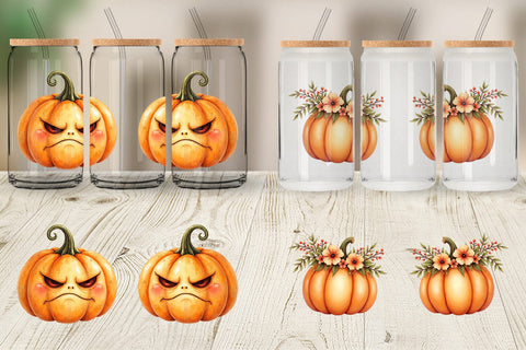 Glass Can Cute Pumpkin Faces Sublimation artnoy 