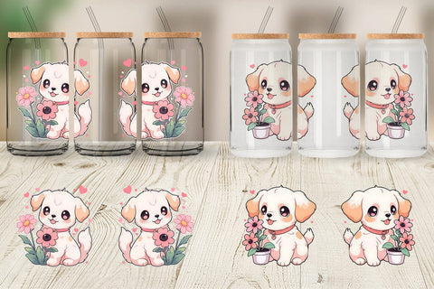 Glass Can Cute Puppy Illustration Sublimation artnoy 