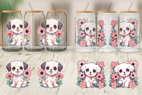 Glass Can Cute Puppy Illustration Sublimation artnoy 