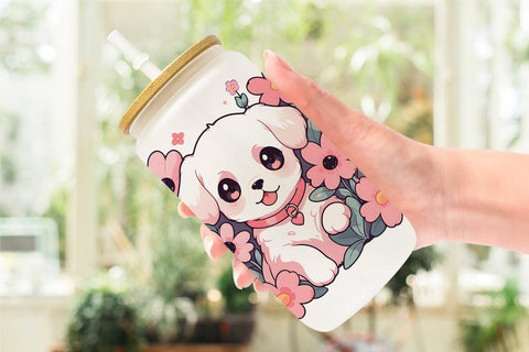 Glass Can Cute Puppy Illustration Sublimation artnoy 