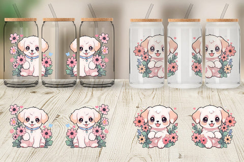 Glass Can Cute Puppy Illustration Sublimation artnoy 