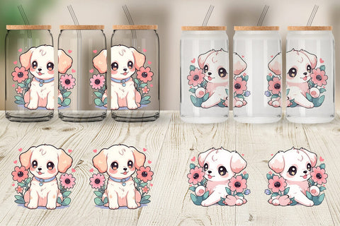 Glass Can Cute Puppy Illustration Sublimation artnoy 