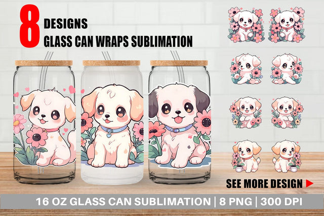 Glass Can Cute Puppy Illustration Sublimation artnoy 