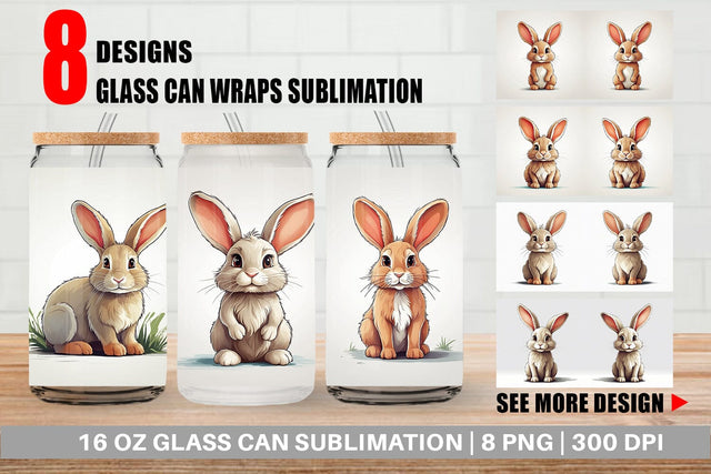Glass Can Cute Rabbit Sublimation artnoy 