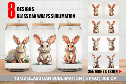 Glass Can Cute Rabbit Sublimation artnoy 