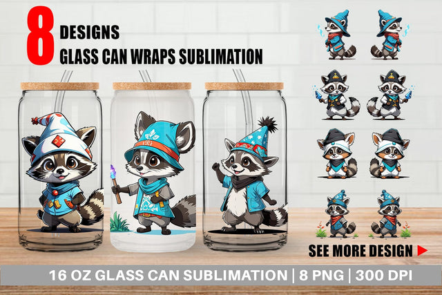 Glass Can Cute Raccoon Sublimation artnoy 