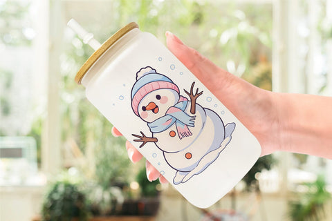 Glass Can Cute Snowman Illustration Sublimation artnoy 