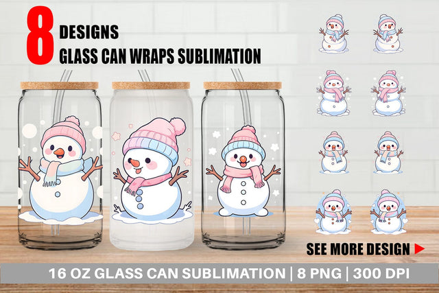 Glass Can Cute Snowman Illustration Sublimation artnoy 