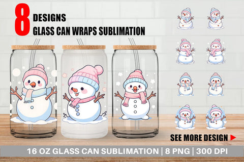 Glass Can Cute Snowman Illustration Sublimation artnoy 