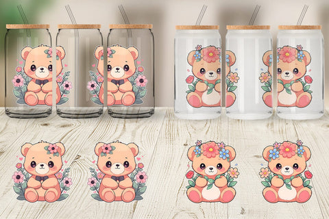 Glass Can Cute Teddy Bear Sublimation artnoy 