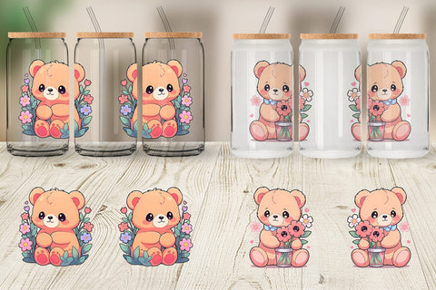 Glass Can Cute Teddy Bear Sublimation artnoy 