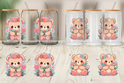 Glass Can Cute Teddy Bear Sublimation artnoy 