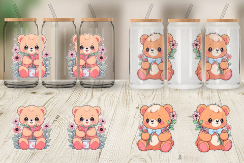 Glass Can Cute Teddy Bear Sublimation artnoy 