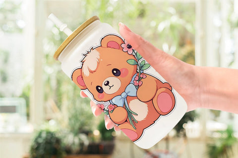 Glass Can Cute Teddy Bear Sublimation artnoy 