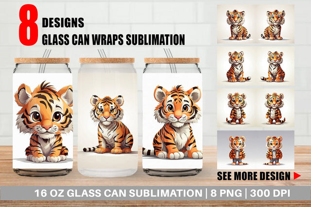 Glass Can Cute Tiger Sublimation artnoy 