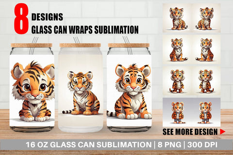 Glass Can Cute Tiger Sublimation artnoy 