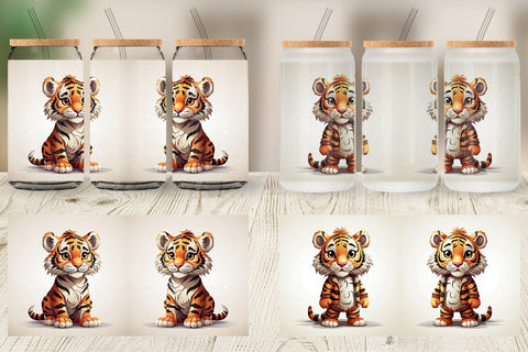 Glass Can Cute Tiger Sublimation artnoy 