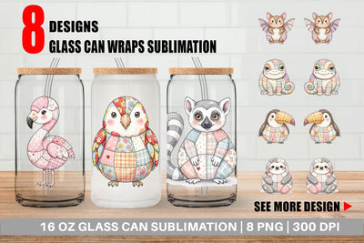 Glass Can Cute Tropical Patchwork Sublimation artnoy 