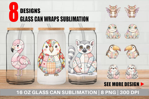 Glass Can Cute Tropical Patchwork Sublimation artnoy 