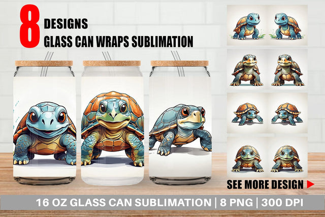 Glass Can Cute Turtle Sublimation artnoy 
