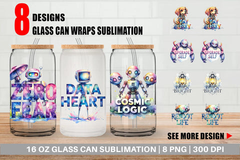 Glass Can Cute Vintage Robot Quotes Sublimation artnoy 