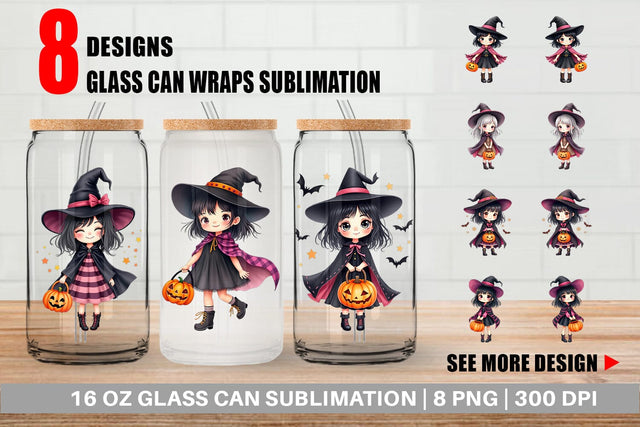 Glass Can Cute Witch Girl Sublimation artnoy 