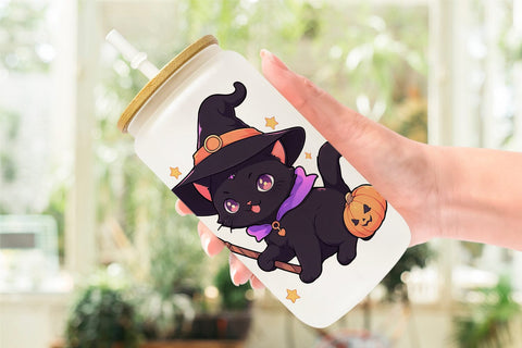 Glass Can Cute Witchy Cat Halloween Sublimation artnoy 