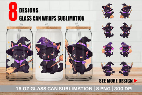 Glass Can Cute Witchy Cat Halloween Sublimation artnoy 