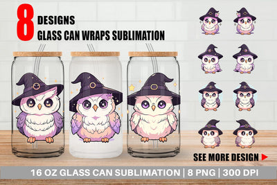 Glass Can Cute Witchy Owl Halloween Sublimation artnoy 